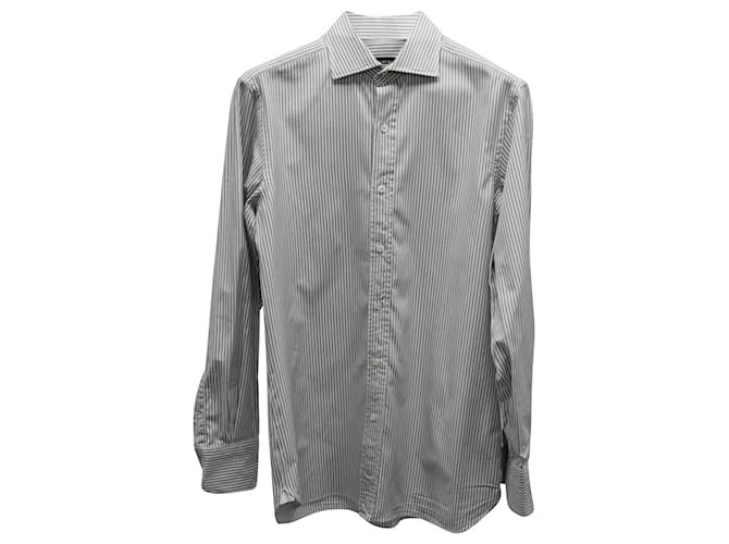 Tom Ford Striped Long-Sleeve Shirt in Grey Cotton  ref.755972