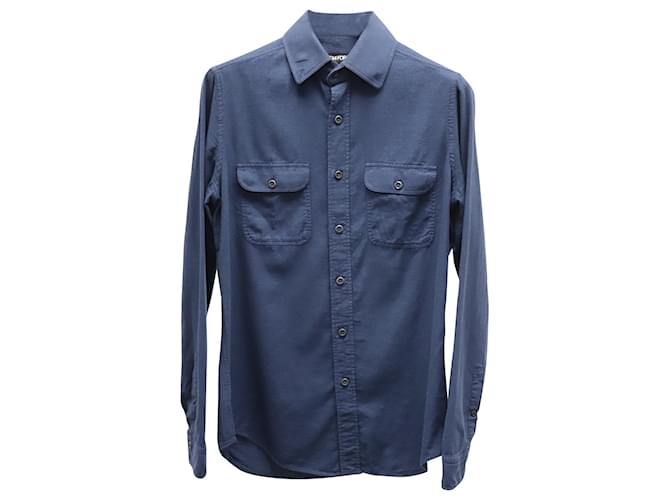 Camicia Tom Ford con Tasche in Cotone Blu  ref.755973