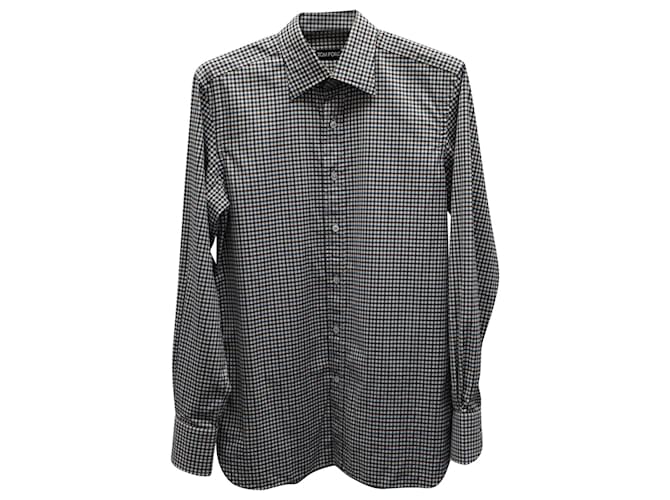 Camisa de algodón gris con botones a cuadros de Tom Ford  ref.755974
