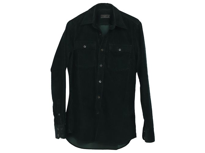 Camicia Button Down in velluto a coste Prada in cotone verde 