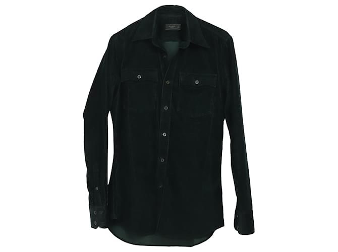 Prada Corduroy Button Down Shirt in Green Cotton  ref.755986