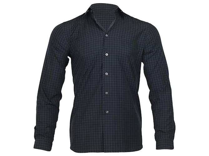 Prada Checked Button Down Shirt in Blue Cotton  ref.755991