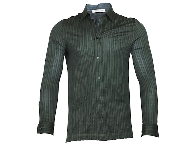 Bottega Veneta Camisa con botones a rayas en algodón verde  ref.755994