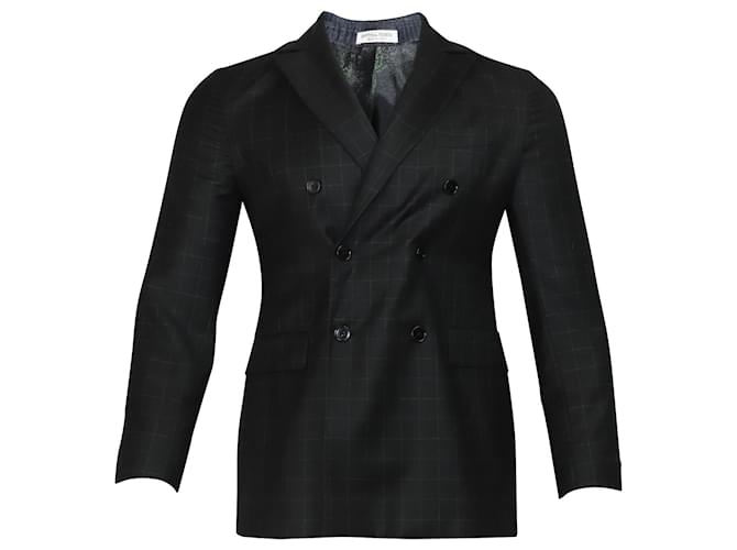 Bottega Veneta Double Breasted Check Blazer in Black Wool  ref.755997