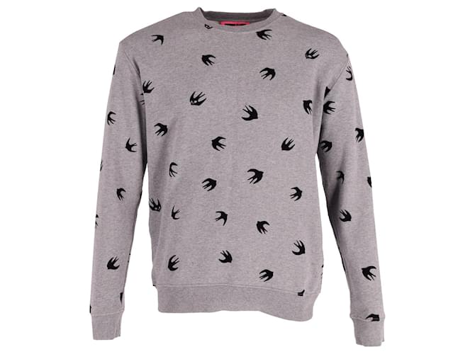 MCQ by Alexander McQueen Flocked Swallow Crewneck Sweater in Grey Cotton  ref.756026
