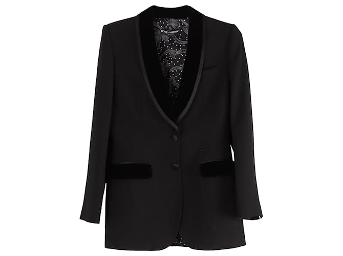 Dolce & Gabbana Single-Breasted Smoking Jacket in Black Virgin Wool  ref.756028