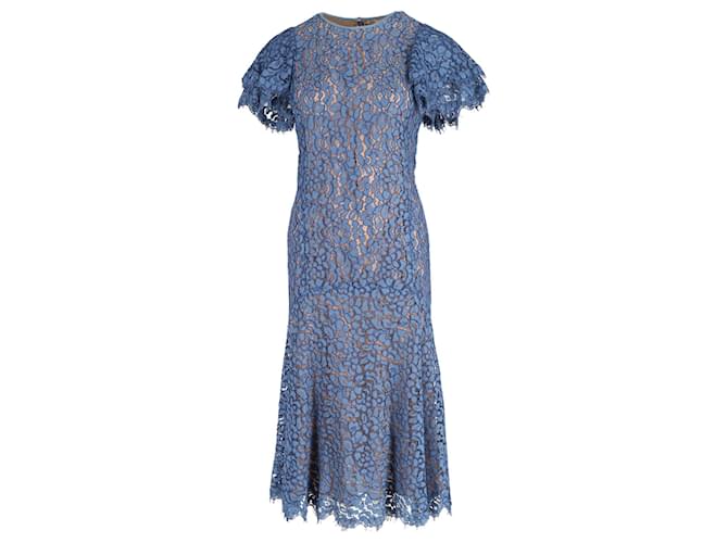 Michael Kors Lace Short Sleeve Dress in Blue Cotton   ref.756031