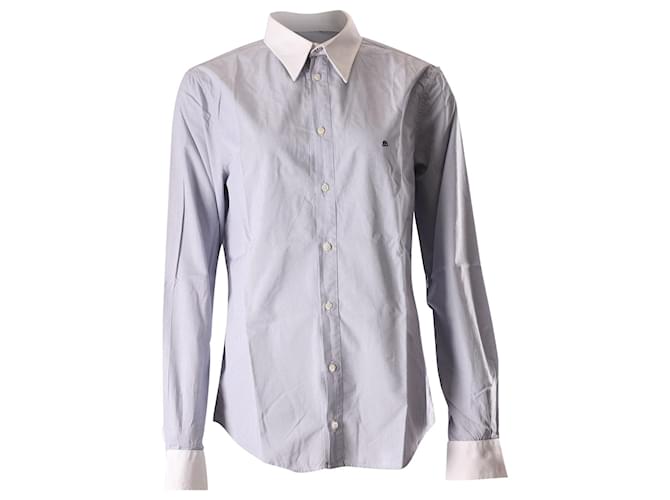 Camisa de algodón azul y blanca de manga larga con botones en la parte delantera a cuadros de Balenciaga Multicolor  ref.756033