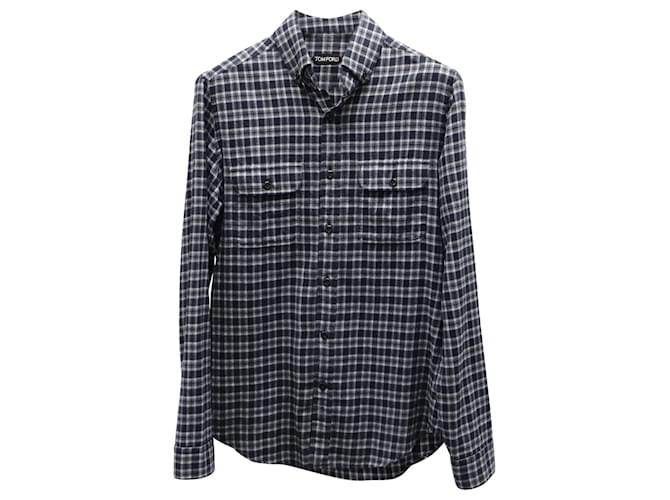 Camicia Tom Ford in flanella con bottoni in cotone grigio scuro  ref.756047
