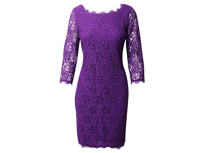 Diane Von Furstenberg Lace Dress in Purple Viscose Cellulose fibre  ref.756058
