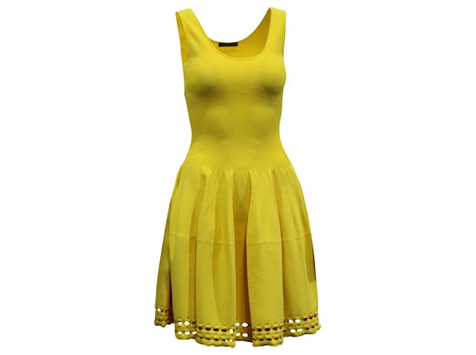 Alexander Mcqueen Sleeveless Cut-out Hem Mini Dress in Yellow Viscose Cellulose fibre  ref.756062