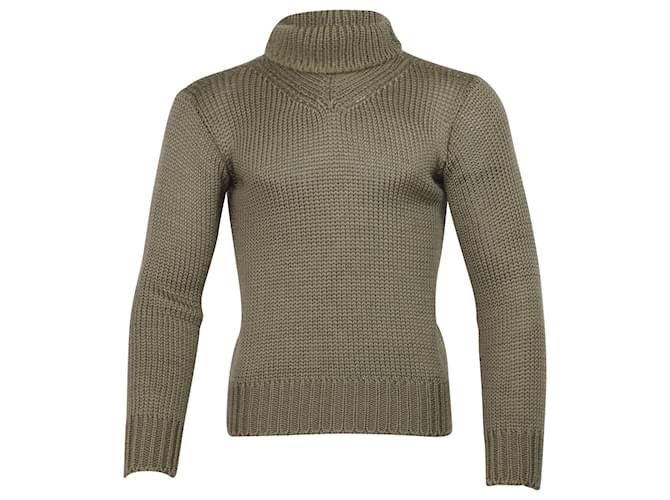 Suéter de cuello alto de punto Gucci en lana gris  ref.756065