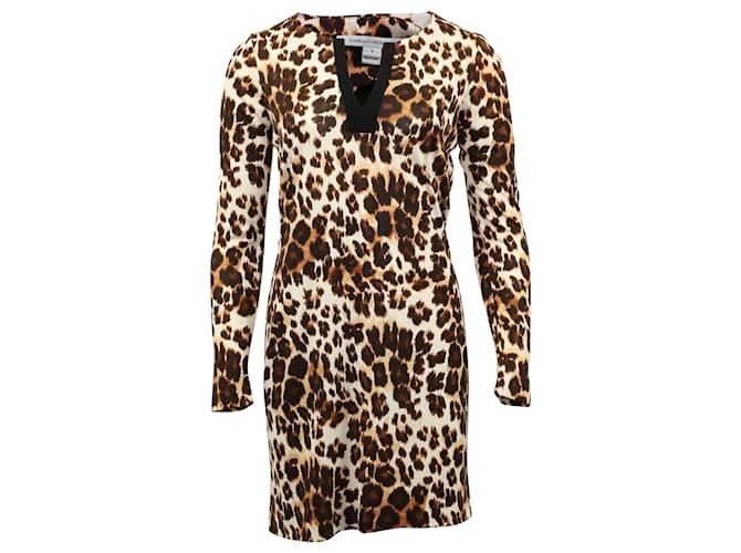 Diane Von Furstenberg Abito con stampa leopardata in seta marrone  ref.756087