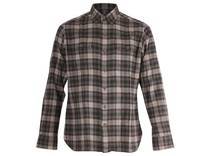 Tom Ford Checked Print Long Sleeve Button Front Shirt in Multicolor Cotton