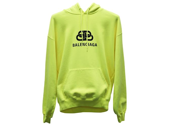 Sudadera con capucha y logo de Balenciaga en algodón amarillo neón  ref.756098