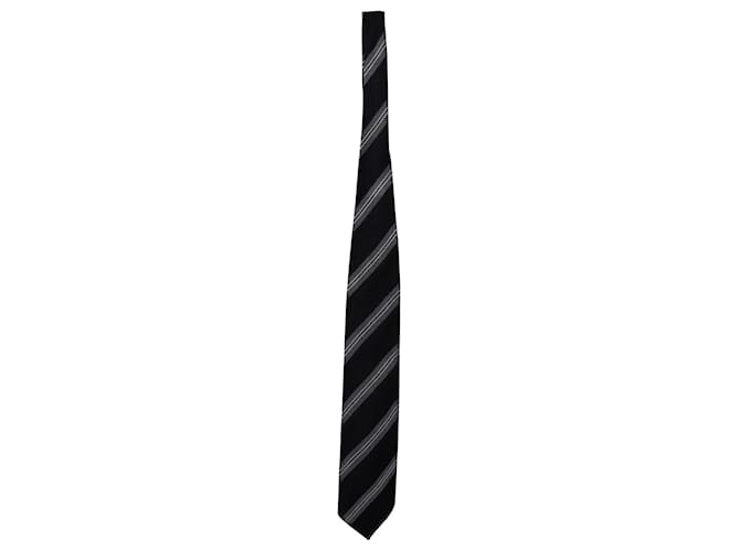 Ermenegildo Zegna Striped Necktie in Navy Blue Silk  ref.756117