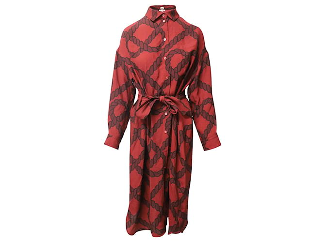Hermès Hermes Rope Print Shirt Dress in Red Silk  ref.756118