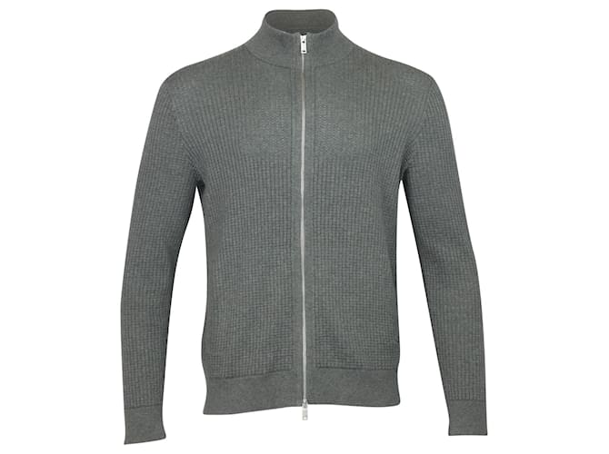 Theory Zip-Up Sweater in Grey Merino Wool Cotton  ref.756126