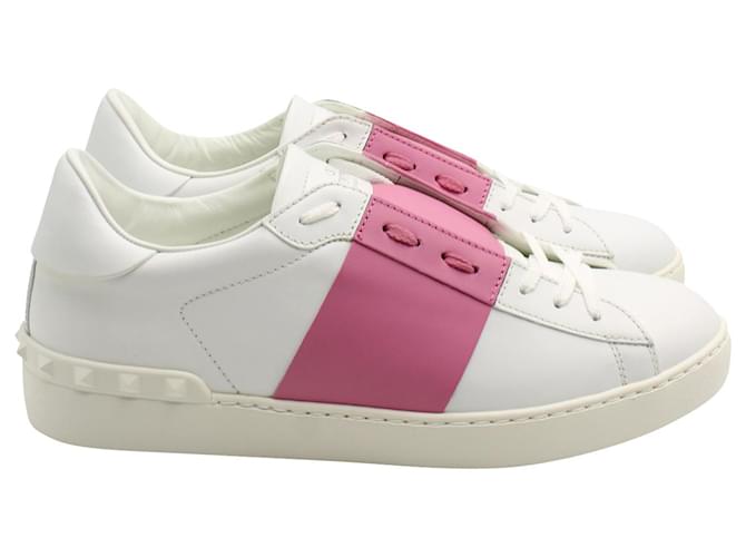 Valentino Open Sneakers in White Calfskin Leather Pink Pony-style calfskin  ref.756129