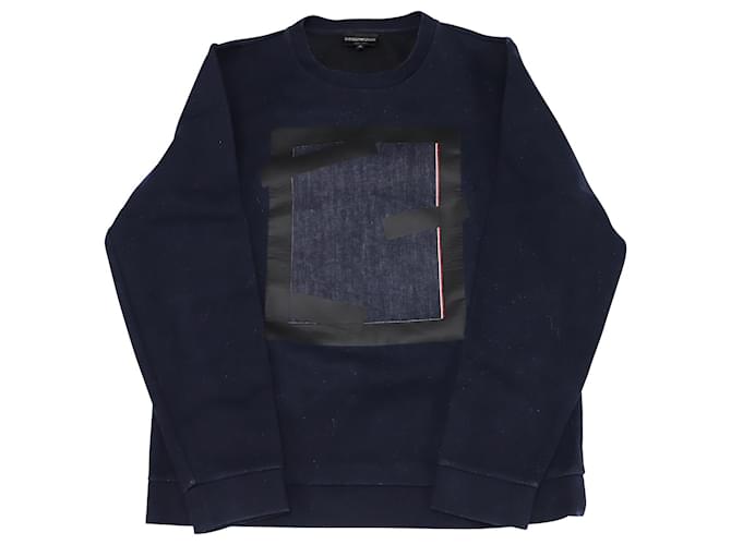 Emporio Armani Denim Patch Design Sweatshirt in Navy Blue Denim Cotton  ref.756131