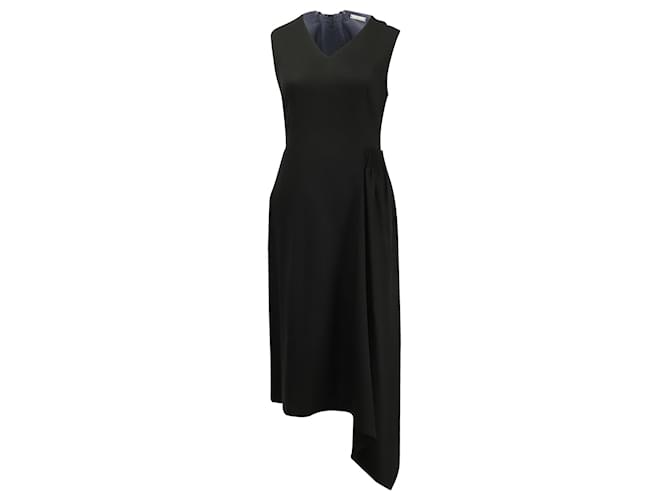 Adam Lippes Asymmetric Gathered Midi Dress in Black Viscose Cellulose fibre  ref.756157