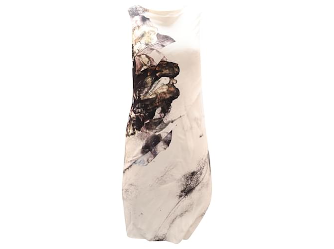 Helmut Lang Vestido drapeado com estampa de carniça em viscose branca Branco Fibra de celulose  ref.756159
