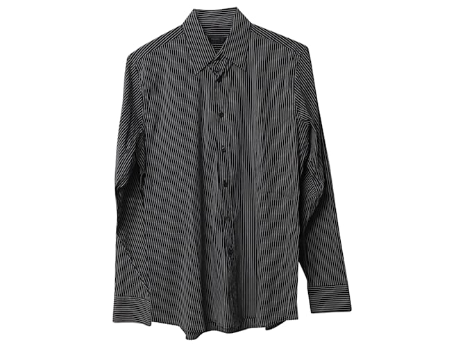 Prada Pinstripe Long-Sleeve Shirt in Grey Cotton  ref.756172