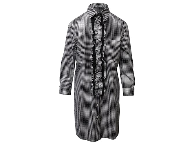 Prada Robe chemise à carreaux et à volants en coton blanc  ref.756184
