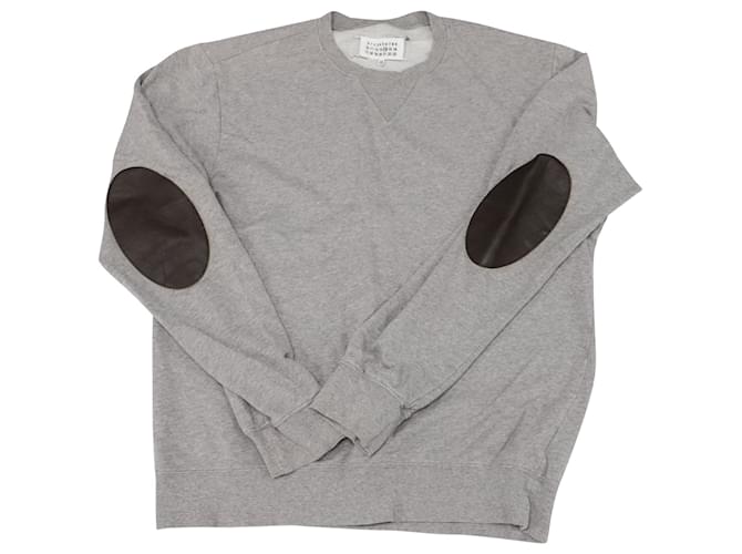 Maison Martin Margiela Crewneck Sweater with Elbow patches in Grey Wool Cotton  ref.756199