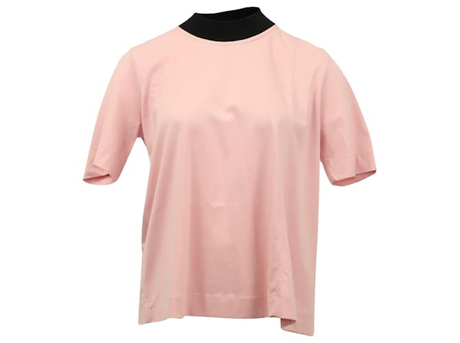 Marni Jersey-T-Shirt mit schwarzem Rippkragen aus rosafarbener Baumwolle Pink  ref.756207