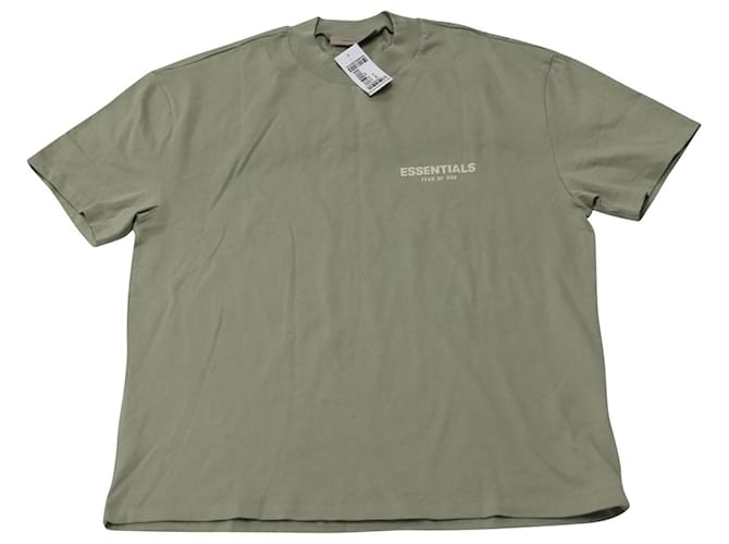 Essentials Fear of God Logo-Flocked Short-Sleeve T-Shirt in Green Cotton Olive green  ref.756222