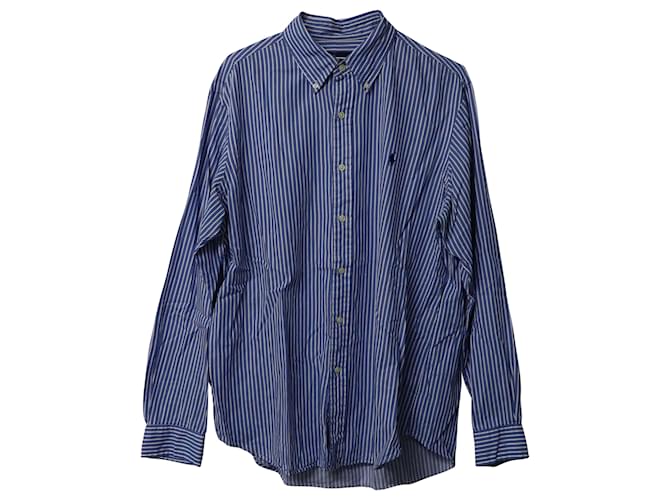 Ralph Lauren Chemise boutonnée à manches longues rayée en coton bleu  ref.756224