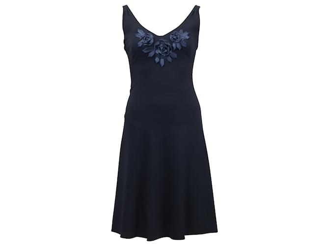 Moschino Kleid mit Rosenapplikation aus marineblauem Triacetat Synthetisch  ref.756233
