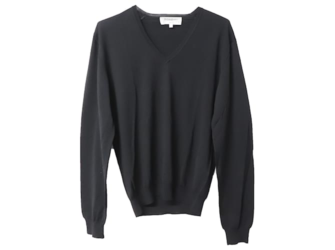 Suéter de punto con cuello en V de Yves Saint Laurent en lana negra Negro  ref.756245