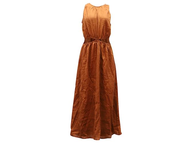 Faithfull The Brand + Net Sustain Trapani Cutout Midi Dress in Brown Linen Red  ref.756284