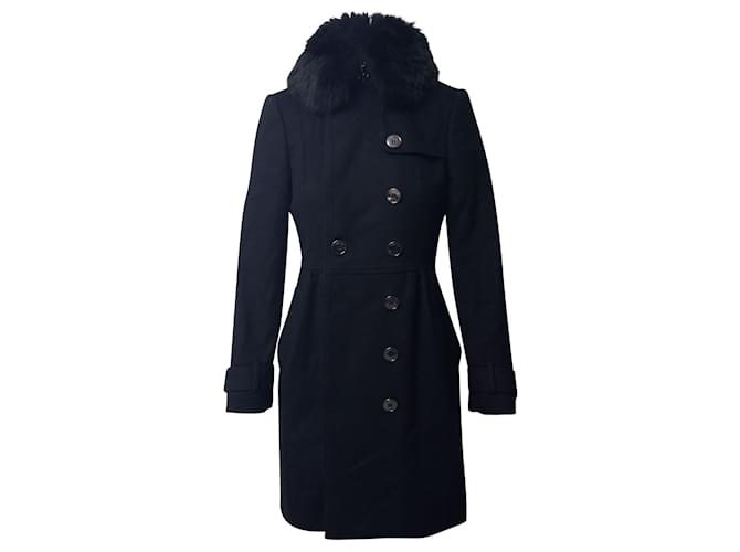 Burberry Coat with Fur Collar Trim in Black Virgin Wool  ref.756304