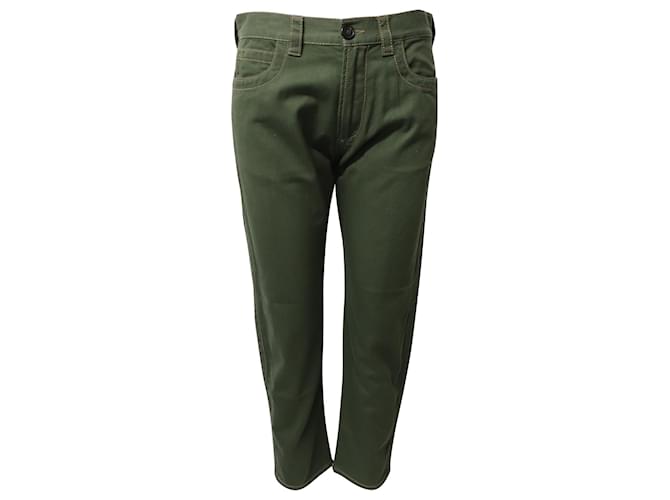 Pantalones holgados de algodón verde con costuras en contraste retro de Prada  ref.756306