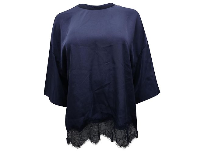 Top com acabamento de renda Vince em triacetato azul