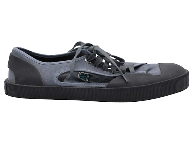 Lanvin Open Low-top Sneakers in Grey Canvas Cloth  ref.756314