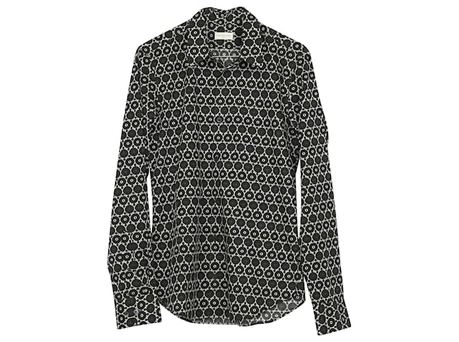 Dries Van Noten Rundhalshemd mit abstraktem Print aus schwarzer Baumwolle  ref.756315