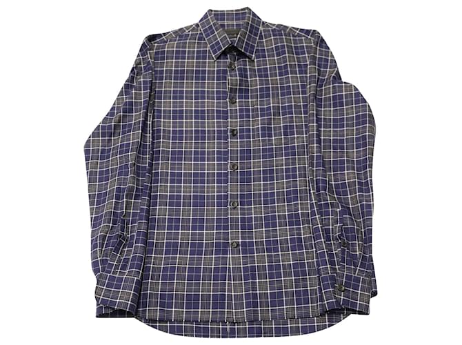 Alexander Mcqueen Frayed Plaid Shirt in Blue Cotton  ref.756321