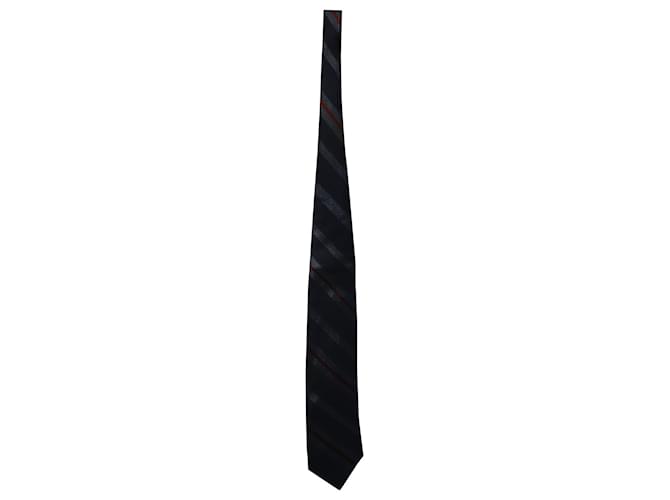 Cravate Valentino à Rayures Rouge-Argent en Soie Bleu Marine  ref.756324