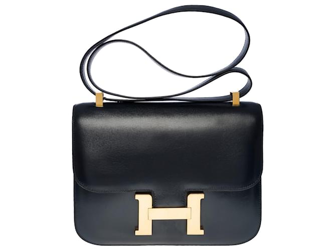 Hermès Esplêndida bolsa Hermes Constance 23 cm em couro caixa marinha, Azul marinho  ref.756334