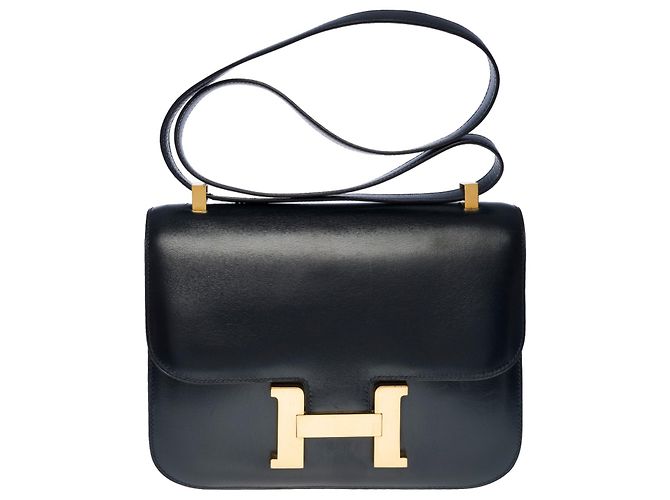 Hermès Espléndido bolso Hermes Constance 23 cm en cuero box marino, Azul marino