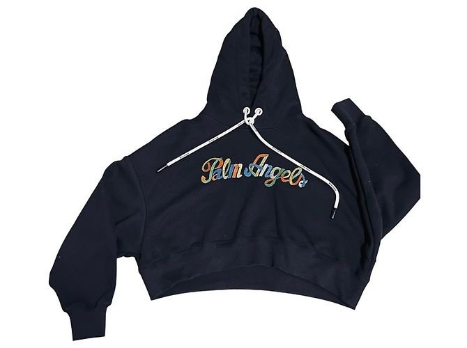 Sudadera corta con capucha Palm Angels Logo Arcoíris Negra Negro