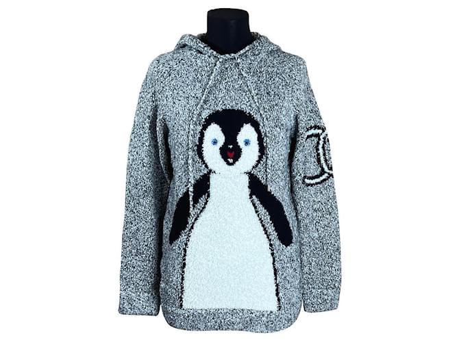 Chanel Sweat à capuche pingouin RARE CC Soie Gris  ref.756663