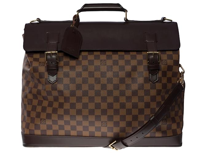 Elegant Louis Vuitton Clipper West-End travel bag in ebene damier canvas and brown leather Cloth  ref.756813