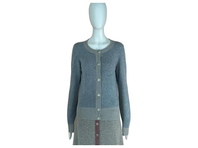 Chanel CC buttons cashmere cardigan Grey  ref.756968