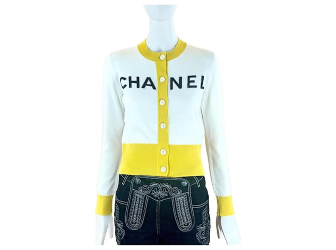 Chanel Iconic 2019 Logo Cardigan Cream Cashmere  ref.757168