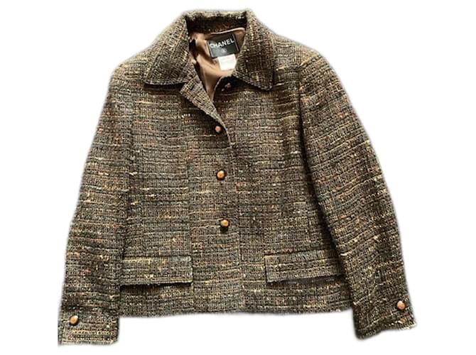 Cambon Chanel-Jacke aus braunem Tweed, fr44 Dunkelbraun  ref.757225